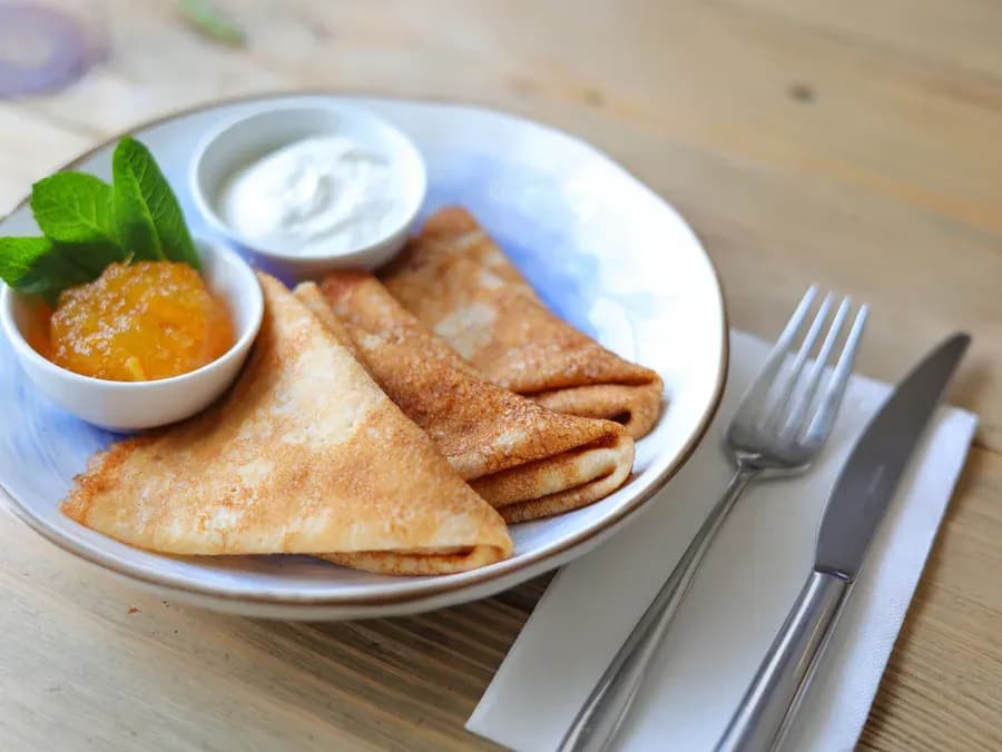 Блинчики со сметаной и джемом